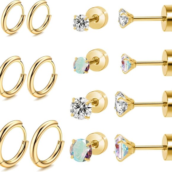 Jewelry - Titanium Earrings Set Hypoallergenic Stud & Hoop Earrings for Sensitive Ears